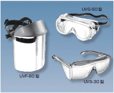 紫外線用保護マスクと保護メガネ